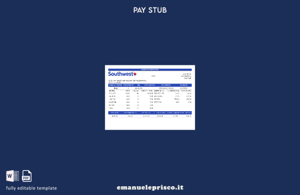 modello di busta paga della compagnia USA Southwest Airlines in stile verificato